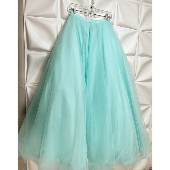 Alfred Angelo Sz 10 Aqua Blue Tulle Two Piece Formal Gown Skirt Corset Strapless - Picture 5 of 16